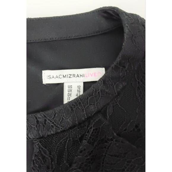 Isaac Mizrahi Live! Top Sz 12 Chantilly Lace Ruffle Keyhole Neck Black Fairy - Picture 5 of 16